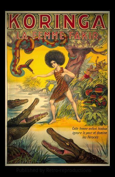 Koringa - French Woman Magician-Vintage Art, canvas prints, movie posters, photographic prints, posters, art prints, original movie posters, advertising posters,