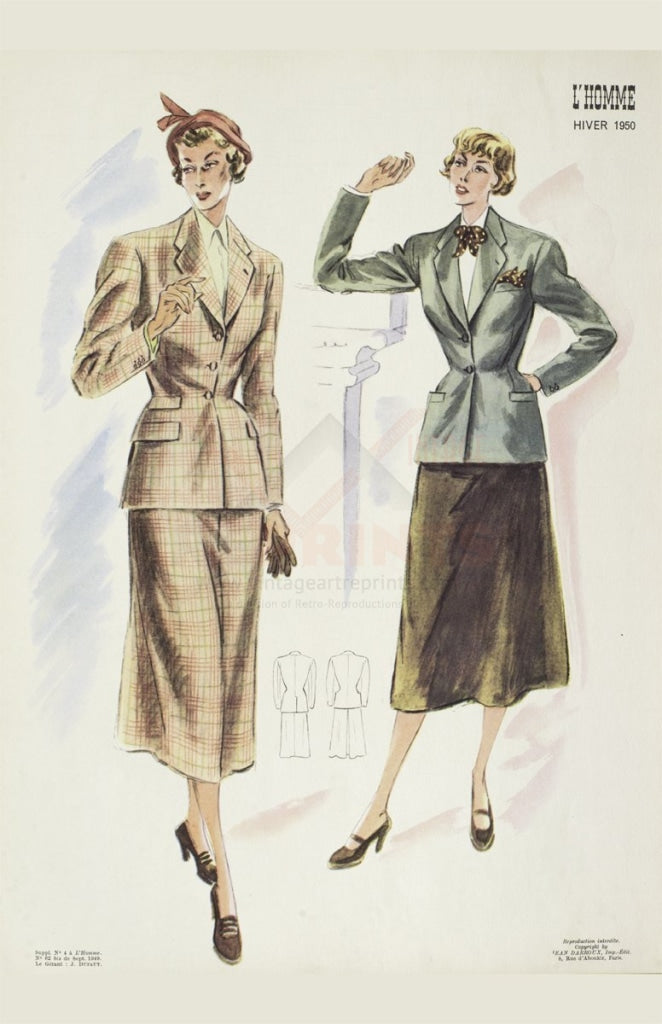 art print vintage women french fashion 1950"s I VintageArtReprints.com