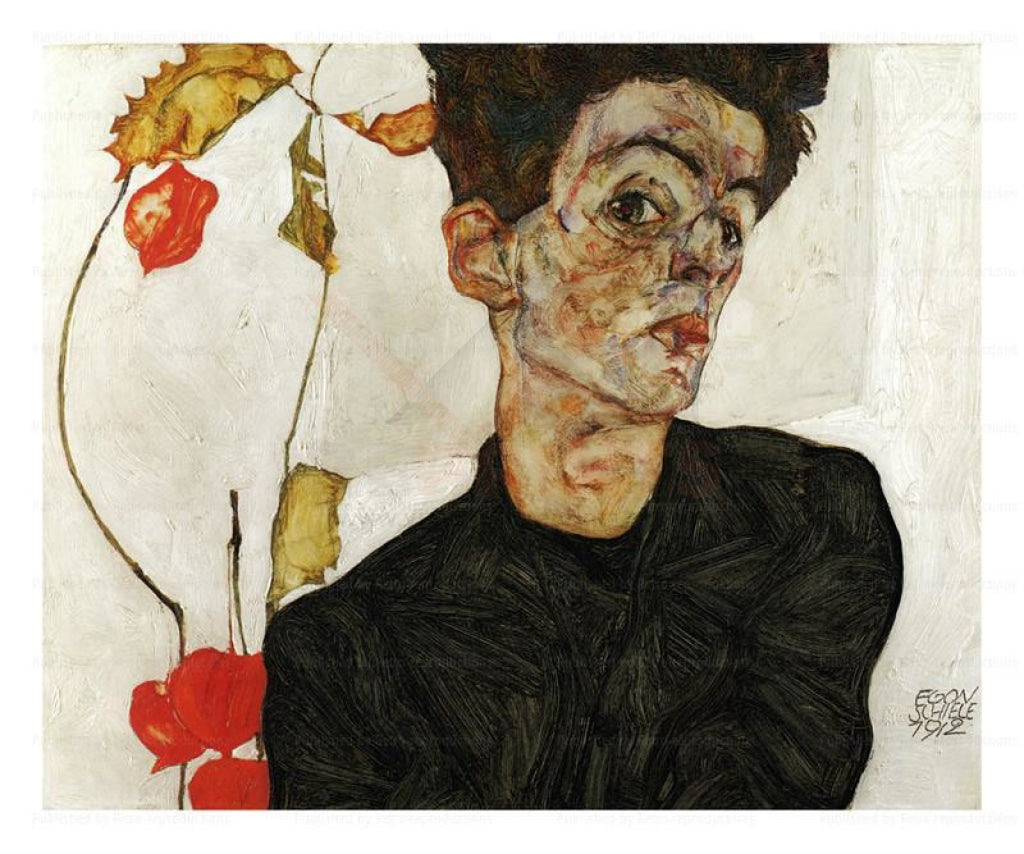 Egon Schiele Canvas prints, Autoportrait aux Alkekenges, Art print - Vintage Art,