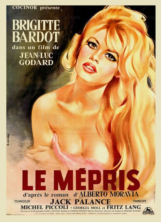 Contempt, starring Brigitte Bardot, Art Print movie Poster - Vintage Art, canvas prints