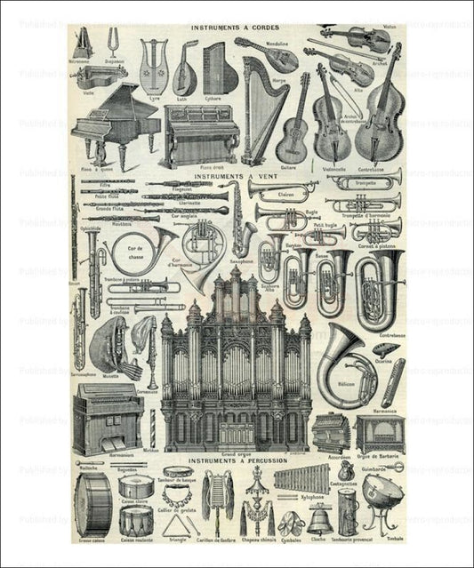 Music Instruments A. Nettoyer-Jauneenbas, Photographic Art Print - Vintage Art, canvas prints