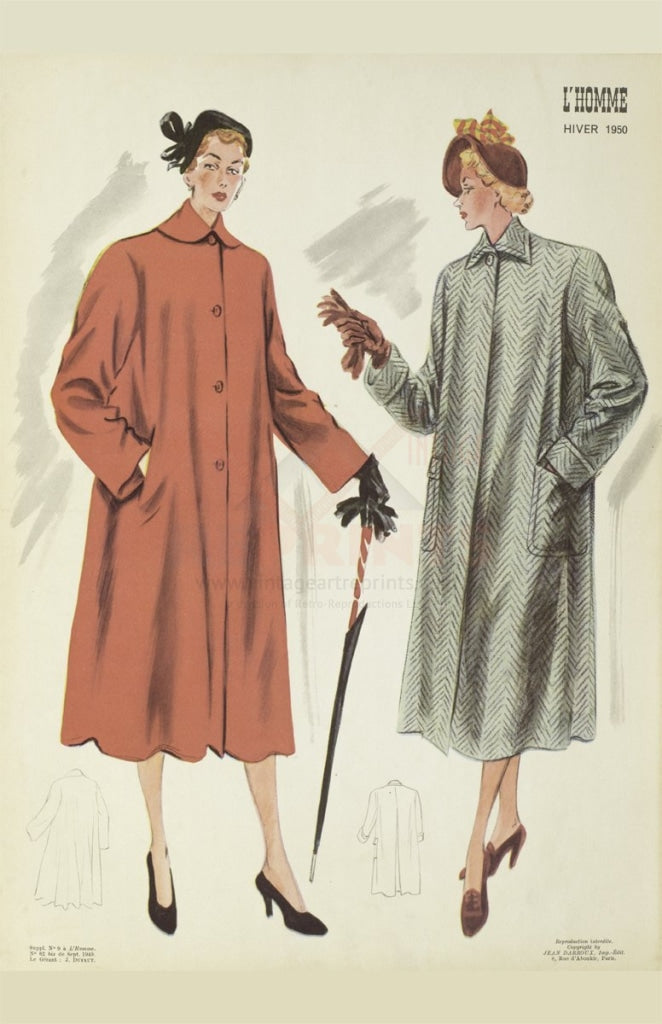 Art Print French Vintage Women Fashion 1950's, Winter