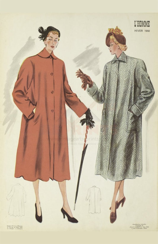 Art Print French Vintage Women Fashion 1950's, Winter