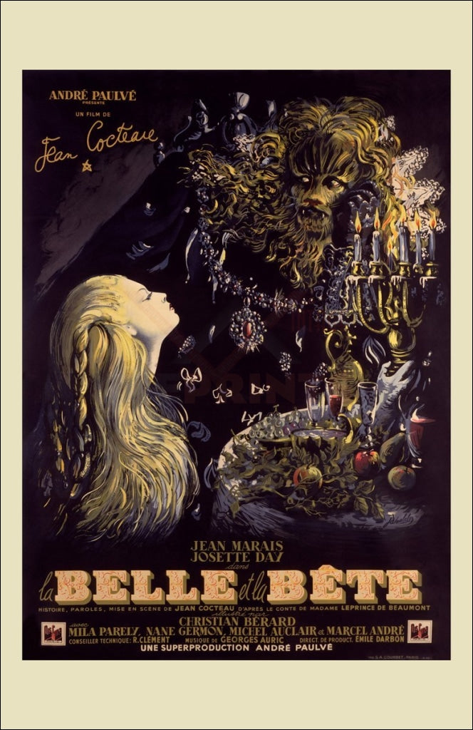 Beauty and the Beast (la Belle et la Bete) - Art Print-Art Print-Vintage Art, canvas prints, movie posters, photographic prints, posters, art prints, original movie posters, advertising posters,
