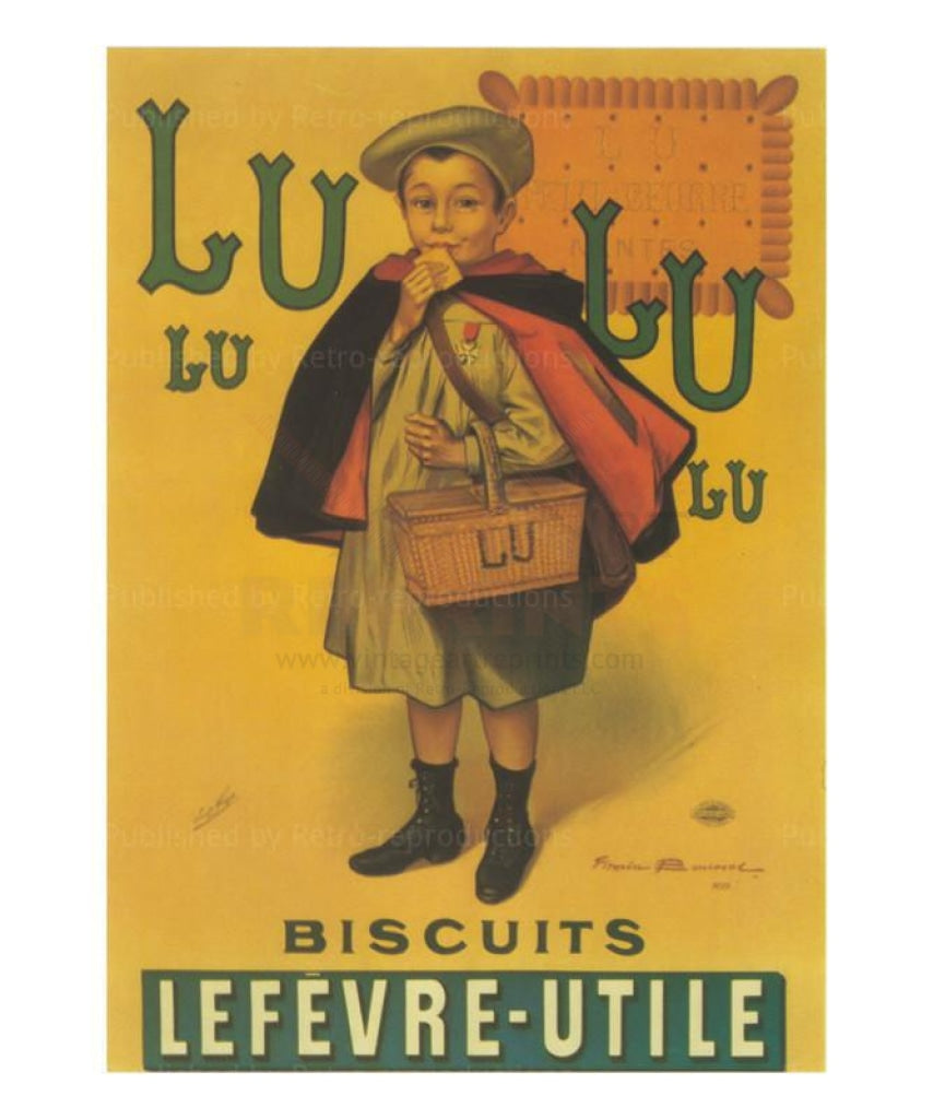 Biscuits Lulu, French advertising representing a little boy eating the biscuit
