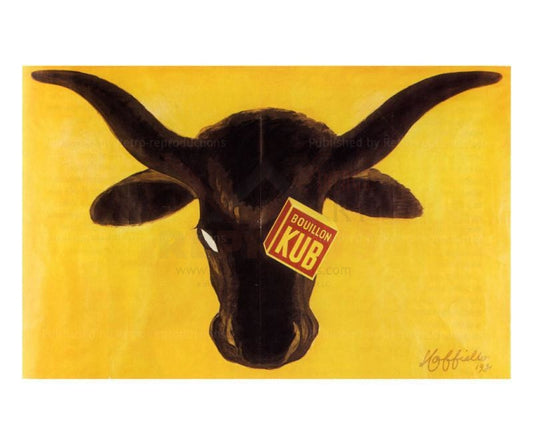 Bouillon Kub, advertising poster, art print - Vintage Art,  yellow background with design of a cow
