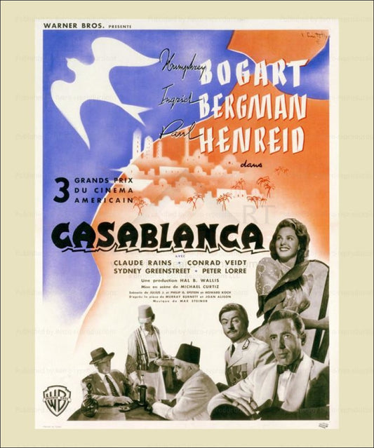 Casablanca, French Movie Poster - Humphrey Bogart Ingrid Bergman Vintage Art print
