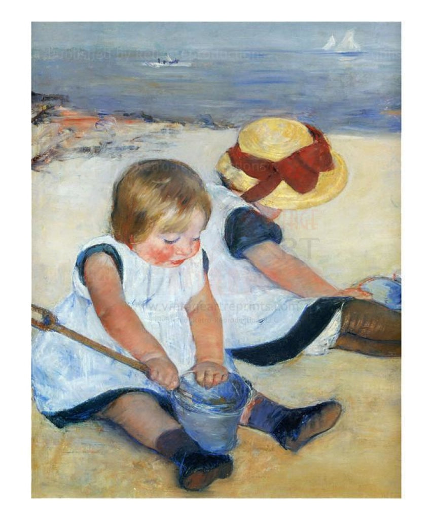 Children playing on the Beach - Vintage Art, canvas prints