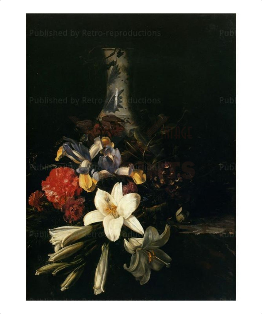 Bouquet de fleurs devant un vase de Chine - Vintage Art, canvas prints