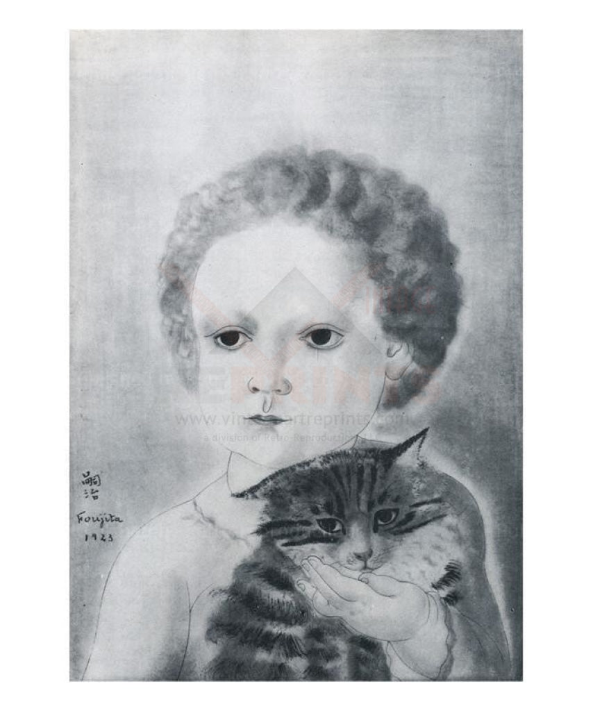 Enfant et son chat, 1923 - Fougita - Vintage Art, canvas prints