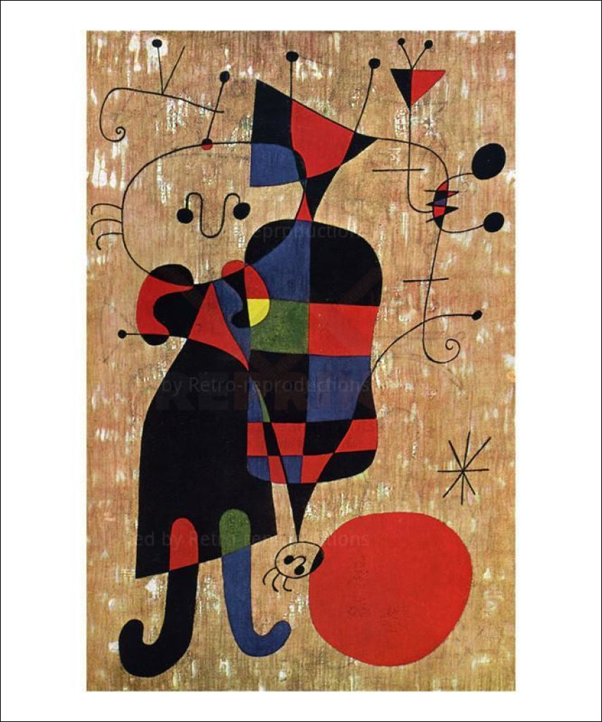 Jean Miro, Personnages et Chiens devant le soleil - Vintage Art, canvas prints