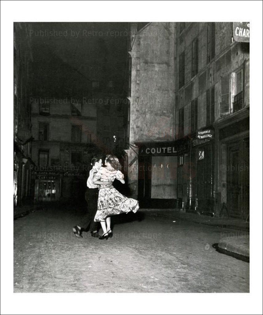 Couple dancing in Paris street 1940's, Photographic Print - Vintage Art, canvas prints
