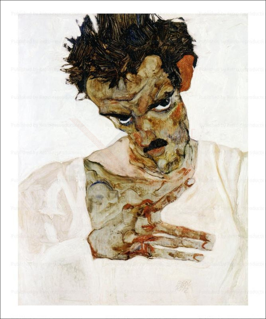 Egon Schiele, autoportrait a la tete penchee, Art print - Vintage Art, canvas prints
