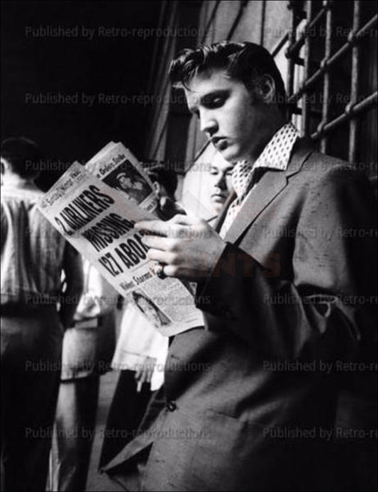 Elvis reading the Paper London-Photographic Digital Print-Vintage Art, canvas prints, movie posters, photographic prints, posters, art prints, original movie posters, advertising posters,