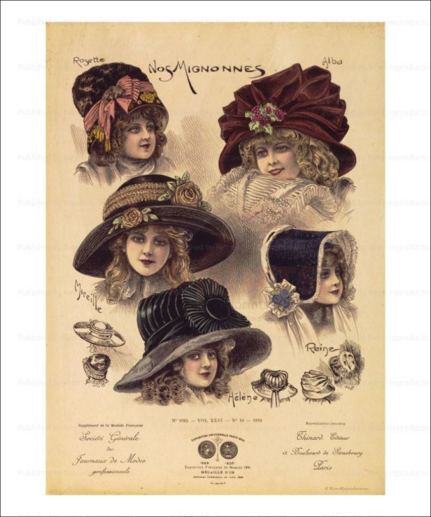 Exhibition Universelle, Hats, Paris 1900 vintage art photo print reproduction - Vintage Art, canvas prints