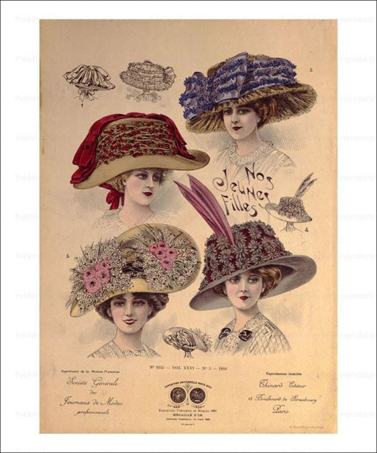 Exhibition Universelle, Paris 1900, Hats, vintage art photo print reproduction - Vintage Art, canvas prints