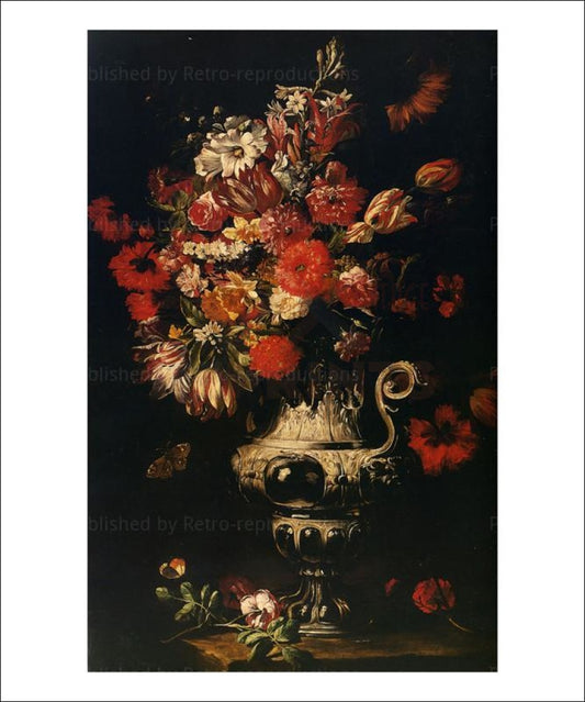 Flowers in Ivory & Black Vase - Vintage Art, canvas prints