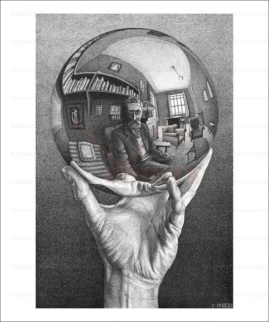 Hands with reflective ball mirror - Vintage Art, canvas prints