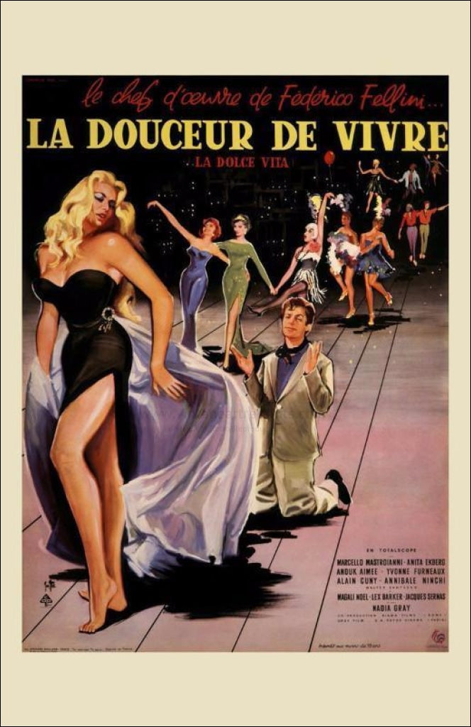 La Dolce Vita, 1960, Starring Marcello Mastroianni, Anita Ekberg, Giclee Art Print - Vintage Art, canvas prints