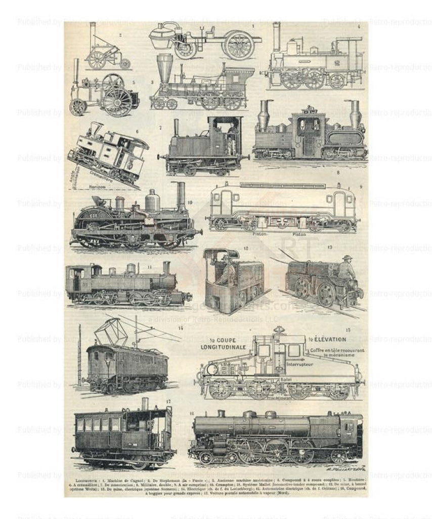 Locomotive - Train, Art Print - Vintage Art, canvas prints