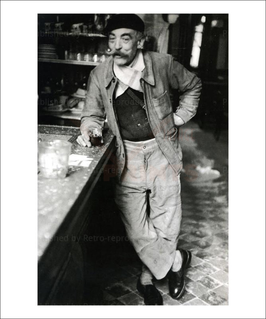 Man drinking wine in Paris Bistrot - Vintage Art, canvas prints