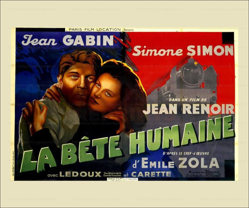 Movie La Bete Humaine,1938, starring, Jean Gabin, Digital giclee reproduction - Vintage Art, canvas prints