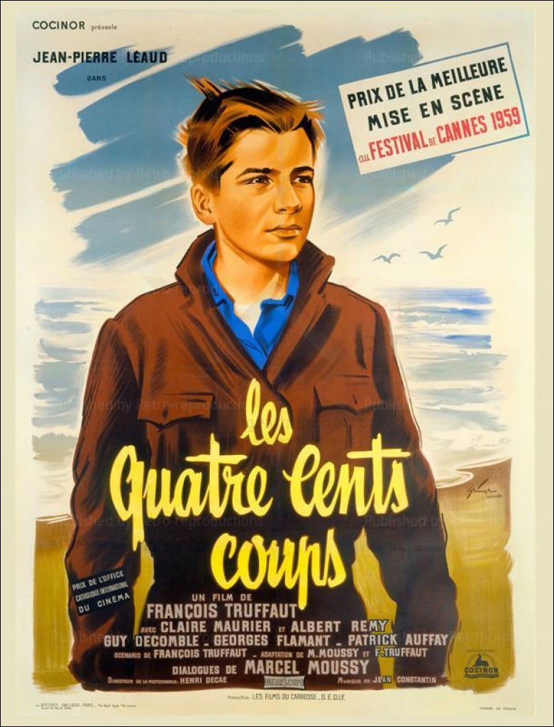 Movie poster, 400 Blows, french director François Truffaut, starring Jean-Pierre Leaud, - Vintage Art, canvas prints