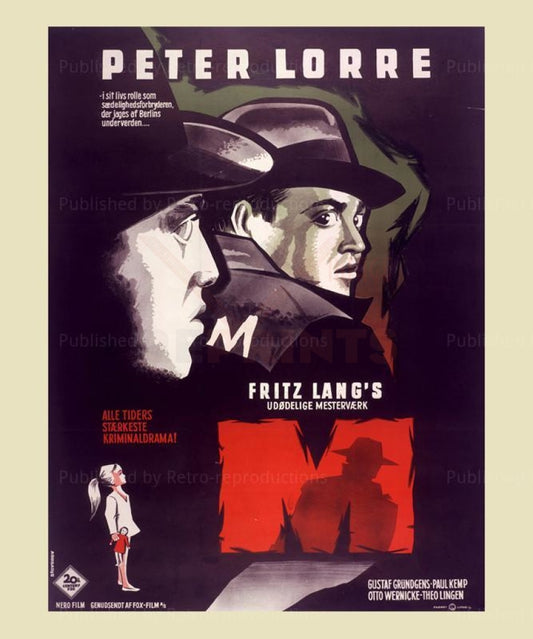 Movie poster, Art Print, "M" Fritz Lang Director 1933 - Vintage Art, canvas prints