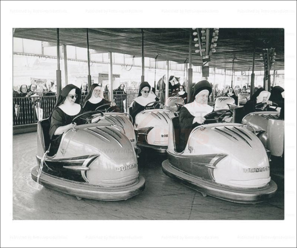 Nuns driving a scooter, vintage photo art print reproduction - Vintage Art, canvas prints