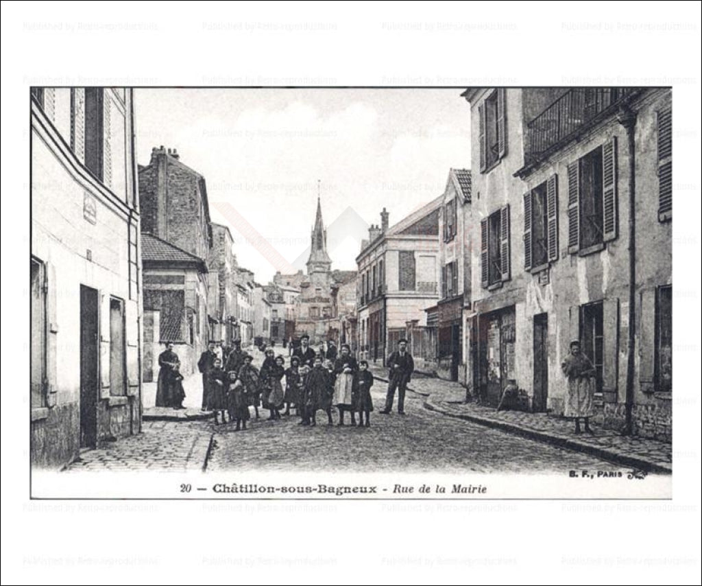 Paris suburb, vintage photo art print reproduction - Vintage Art, canvas prints Chatillon Children walking rue de la Mairie