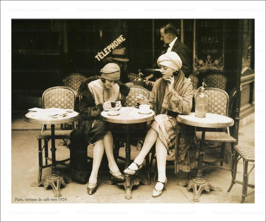 Paris, terrasse de cafe 1924, vintage art photo print reproduction - Vintage Art, canvas prints