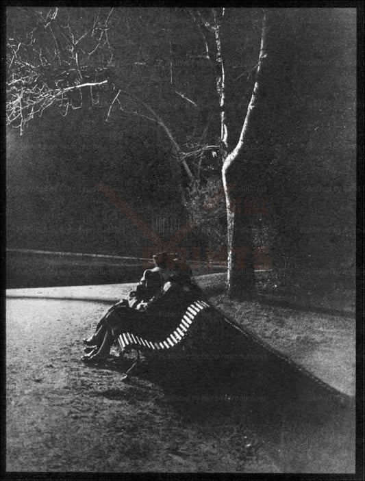Brassai - Vintage Art, two lovers kissing on a bench Paris by Night 