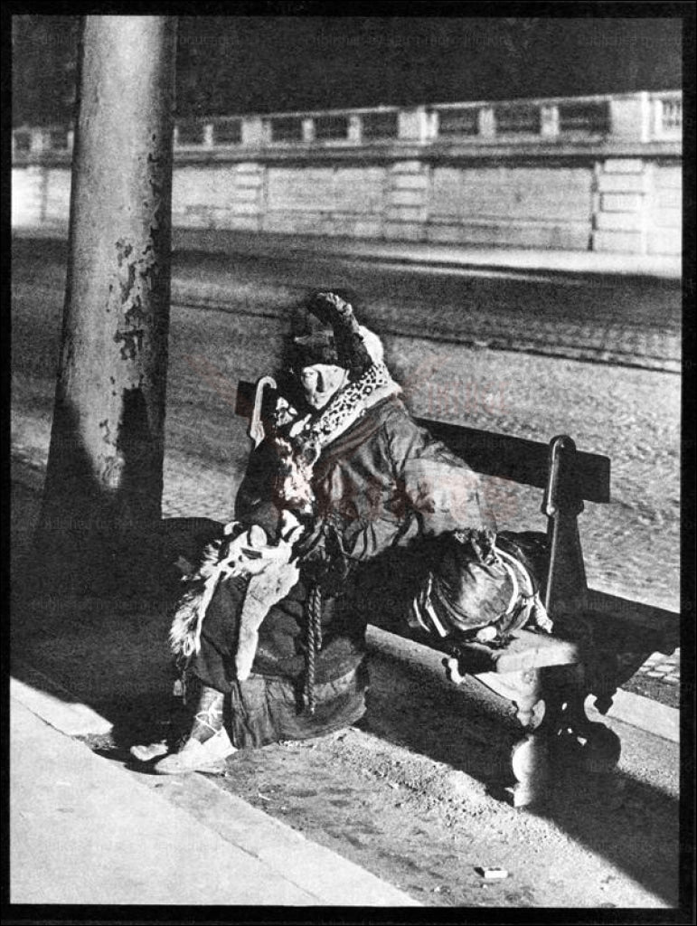 Brassai  - Vintage Art, Homeless person sitting on a bench 