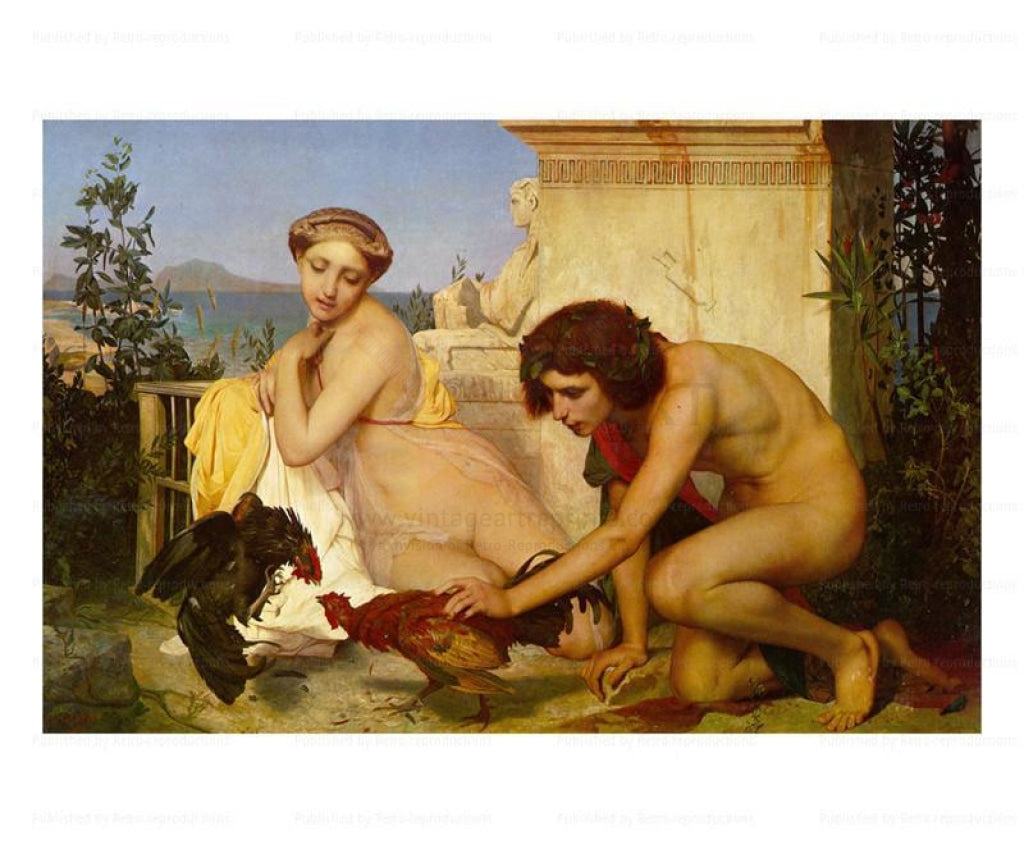 Vintage art canvas print, Young Greeks watching Chicken fights - Vintage Art, canvas prints