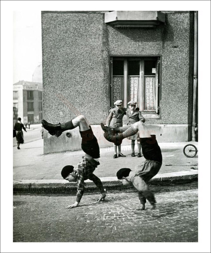 Vintage art photographic canvas prints, young boys excercising in the streets, circa 1940 - Vintage Art, canvas prints